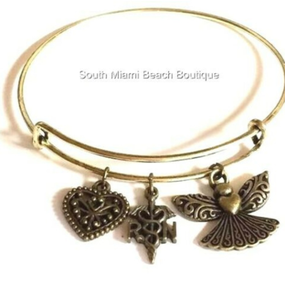 Gold RN Nursing Caduceus Charm Bracelet Nurse